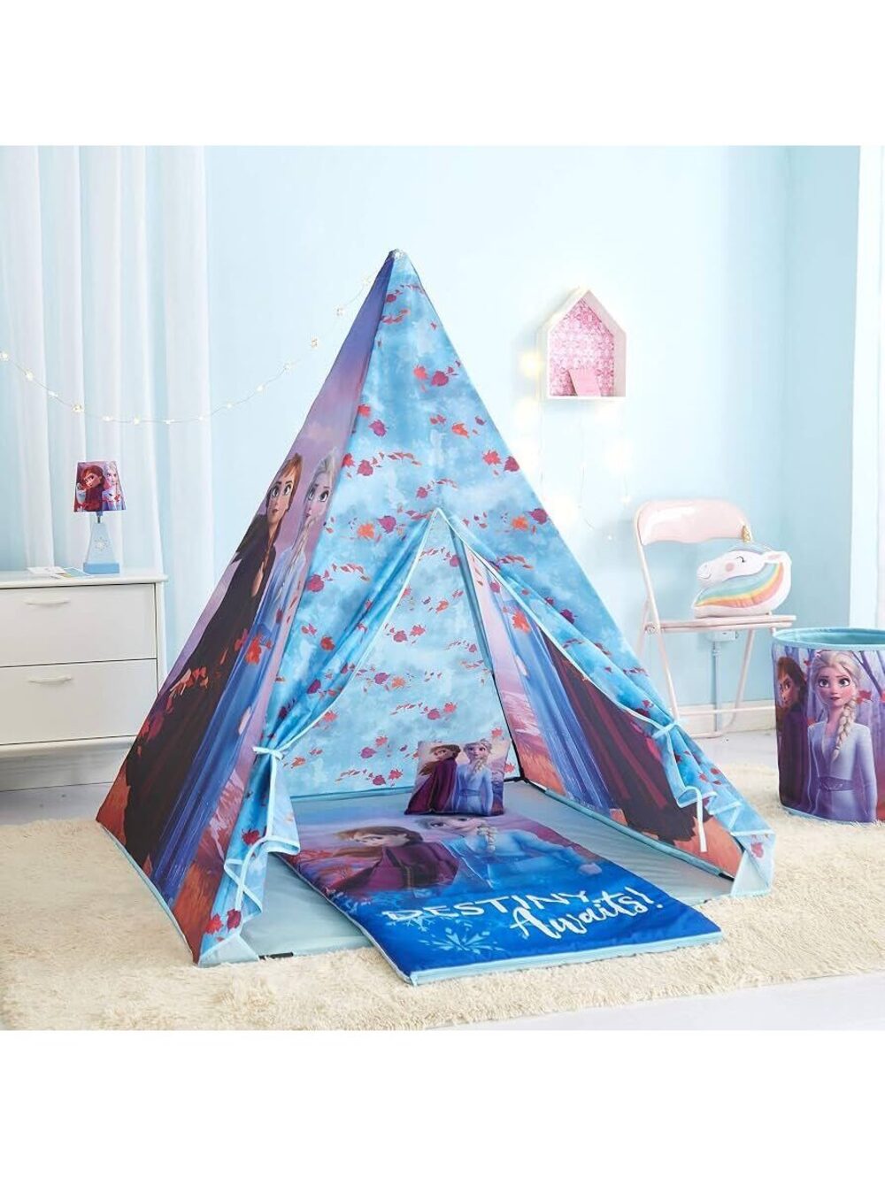 Disney Frozen II Kids 3-Pc Play Tent Sleeping Bag Pillow Anna Elsa Ages 3-7